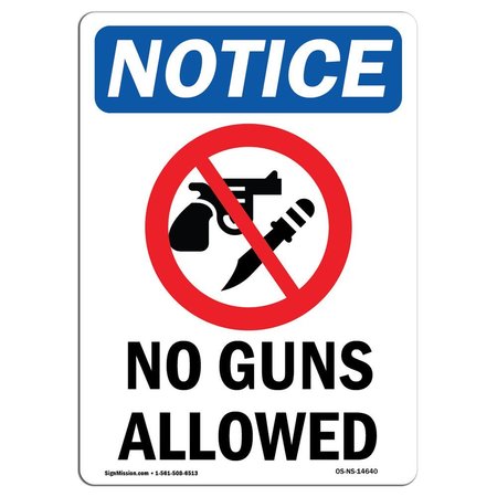 SIGNMISSION OSHA Notice Sign, No Guns Allowed With Symbol, 18in X 12in Rigid Plastic, 12" W, 18" L, Portrait OS-NS-P-1218-V-14640